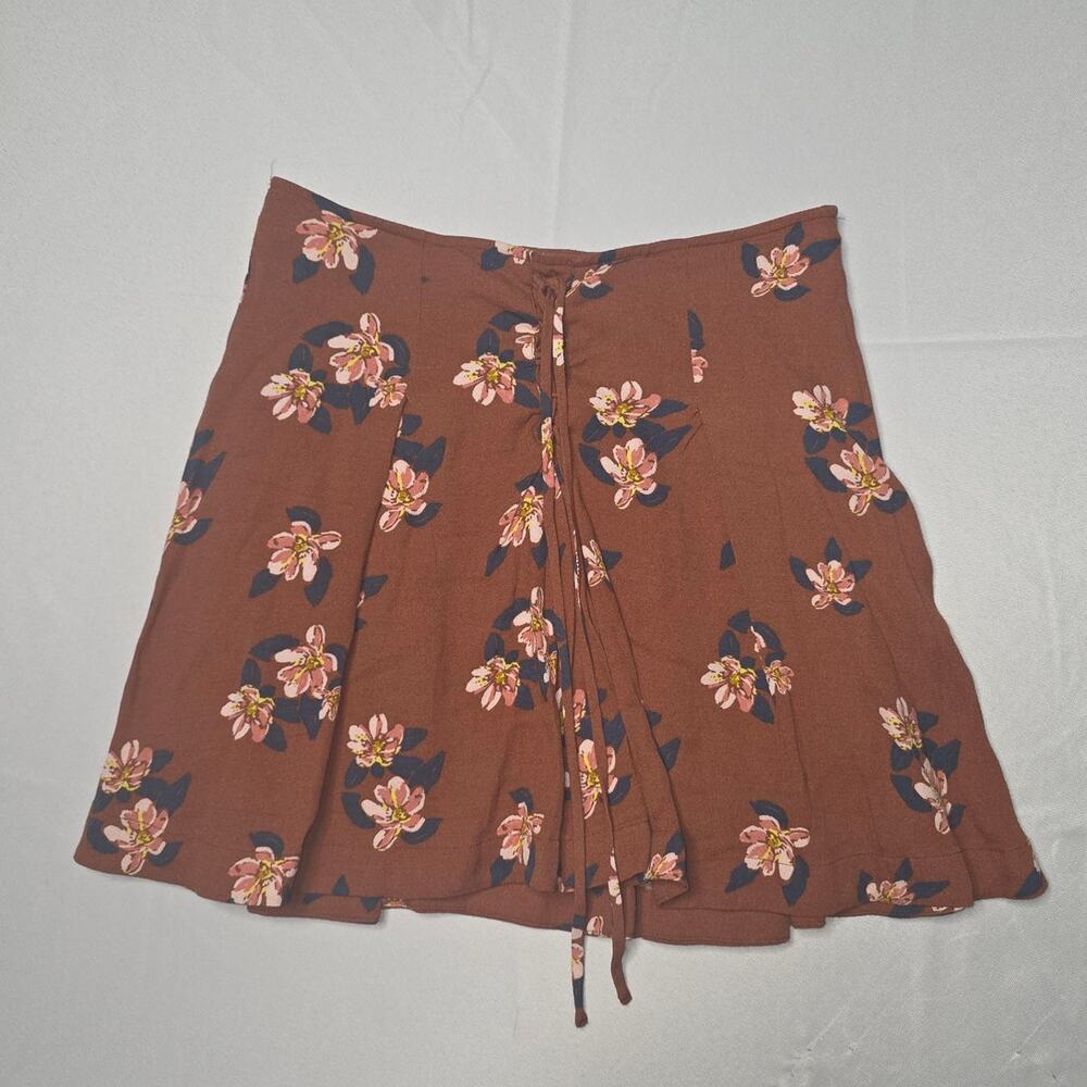 Free People Floral Rust Brown Skater Lace-Up A-Line Mini Skirt Size 4